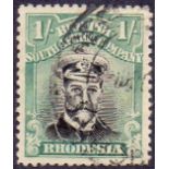 RHODESIA STAMPS : 1913 1/- Black and Green perf 14.