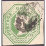 GREAT BRITAIN STAMPS : 1847 1/- Green Embossed,