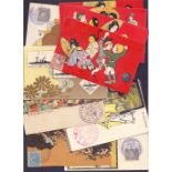 Japan : 14 artistic postcards all used, nice group.