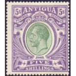 ANTIGUA STAMPS : 1913 5/- Grey Green and Violet, mounted mint, heavily hinged.