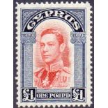 CYPRUS STAMPS : 1938 £1 Scarlet and Indigo.