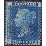 GREAT BRITAIN STAMPS : 1858 2d Blue plate 15 , mounted mint with R&C perfin,