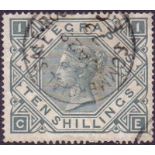 GREAT BRITAIN STAMPS : 1877 10/- Telegraph Grey Green, fine used,