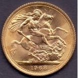 COINS : 1968 Gold Sovereign in good to fine condition (£5 bidding increments)