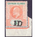 CAYMAN STAMPS : 1907 1d on 5/- Salmon and Green.