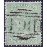 SEYCHELLES STAMPS : 1860 1/- Green, very fine used, one short perf to top, cancelled by B64,