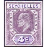 SEYCHELLES STAMPS : 1905 4c Revenue COLOUR TRIAL in Purple and Deep Purple.