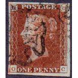 STAMPS : 1841 1d Red plate 11 fine four margin example