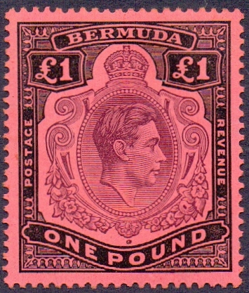 BERMUDA STAMPS : 1938 £1 Pale Purple and Black, Pale Red.