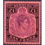 BERMUDA STAMPS : 1943 £1 Pale Purple and Black/ Pale Red. Perf 14.