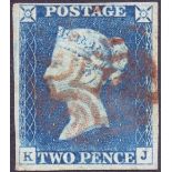 STAMPS : 1840 Two Penny Blue Plate 1 Deep Full Blue (KJ).