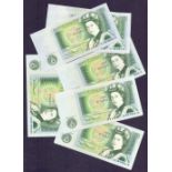 BANKNOTES : QEII £1 bank notes, uncirculated with serial numbers include 6 x AN*** & three others.