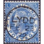 GREAT BRITAIN STAMPS : 1867 2/- Deep Blue. Superb used cancelled by upright LYDD CDS.