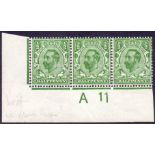 GREAT BRITAIN STAMPS : 1911 1/2 Green Die 1A A11 perf type 2c,