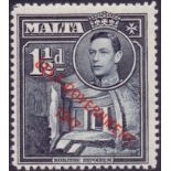 MALTA STAMPS : 1948 1 1/2d slate-black "Self-Government 1947" overprint in red with "NT" joined,