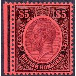 BRITISH HONDURUS STAMPS 1922 $5 Purple and Black Red,