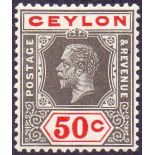 CEYLON STAMPS : 1932 50c Black and Scarlet Die I.