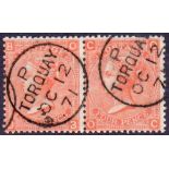 GREAT BRITAIN STAMPS : 1870 4d Vermilion plate 12, fine used pair,