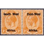 SOUTH AFRICA STAMPS : 1923 1/- Orange Yellow pair , Litho Overprinted.