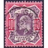 GREAT BRITAIN STAMPS : 1902 10d Dull Purple and Carmine, very fine used , Steel CDS,