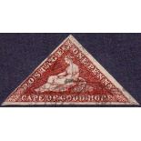 SOUTH AFRICA STAMPS : Cape of Good Hope 1863 1d Deep Brown Red fine used , three clear margins.