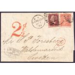 GREAT BRITAIN POSTAL HISTORY : 1872 entire wrapper from London to Sweden franked by 1d Red and 4d
