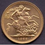 COINS : 1964 Gold Sovereign in good to fine condition (£5 bidding increments)