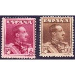 SPAIN STAMPS : 1925 4pta and 10 pta mounted mint SG 392-3