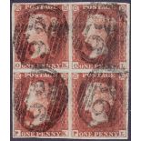 STAMPS : 1841 1d Red plate 154, four margin block of 4 (OK-PL), ironed west corner crease,