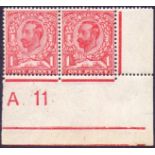 GREAT BRITAIN STAMPS : 1911 1d Carmine. Unmounted mint A.11 Control pair with margin security lines.