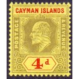 CAYMAN STAMPS : 1907 4d Black and Red Yellow.