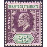 STAMPS : Straits Settlements 1905 25c Dull Purple and Green (chalky).