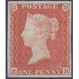 STAMPS : 1841 1d Red Brown (very blued paper) plate 157. Lightly mounted mint, four margins.
