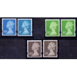 GREAT BRITAIN STAMPS : Colour trials for Machins 00p values, Blue, Green and Brown.