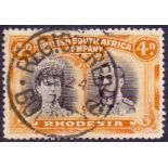 RHODESIA STAMPS : 1910 4d Brown Purple and Orange Perf 14.