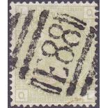 GREAT BRITAIN STAMPS USED ABROAD : 1877 4d Sage Green plate 16 fine used cancelled by E88 of Colon,