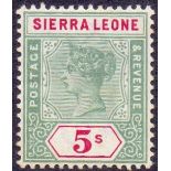 SIERRA LEONE STAMPS : 1896 5/- Green and Carmine,