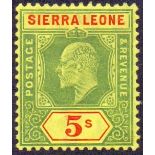 SIERRA LEONE STAMPS : 1908 5/- Green and Red Yellow,