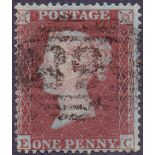 GREAT BRITAIN STAMPS : 1854 1d PLUM plate 183 C1 fine used