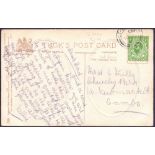 GREAT BRITAIN STAMPS : 1911 1/2 green PERF 14, very scarce used on postcard.