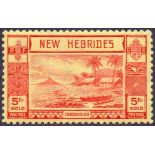 NEW HEBREDES STAMPS : 1938 5f Red Yellow mounted mint SG 62