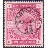 GREAT BRITAIN STAMPS : 1883 5/- Rose.