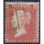 GREAT BRITAIN STAMPS : 1855 1d Red plate 13 C6 cancelled by Green Irish handstamp.