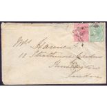 POSTAL HISTORY : SEYCHELLES: Mauritius 4c and 6c on envelope to London,