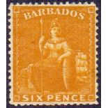 BARBADOS STAMPS : 1875 6d Chrome Yellow.