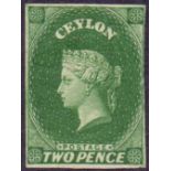 CEYLON STAMPS : 1857 2d Green, mounted mint small red dealer mark on reverse.