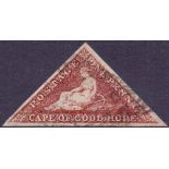 STAMPS : Cape of Good Hope 1863 1d Deep Carmine Red sideways watermark fine used SG18a