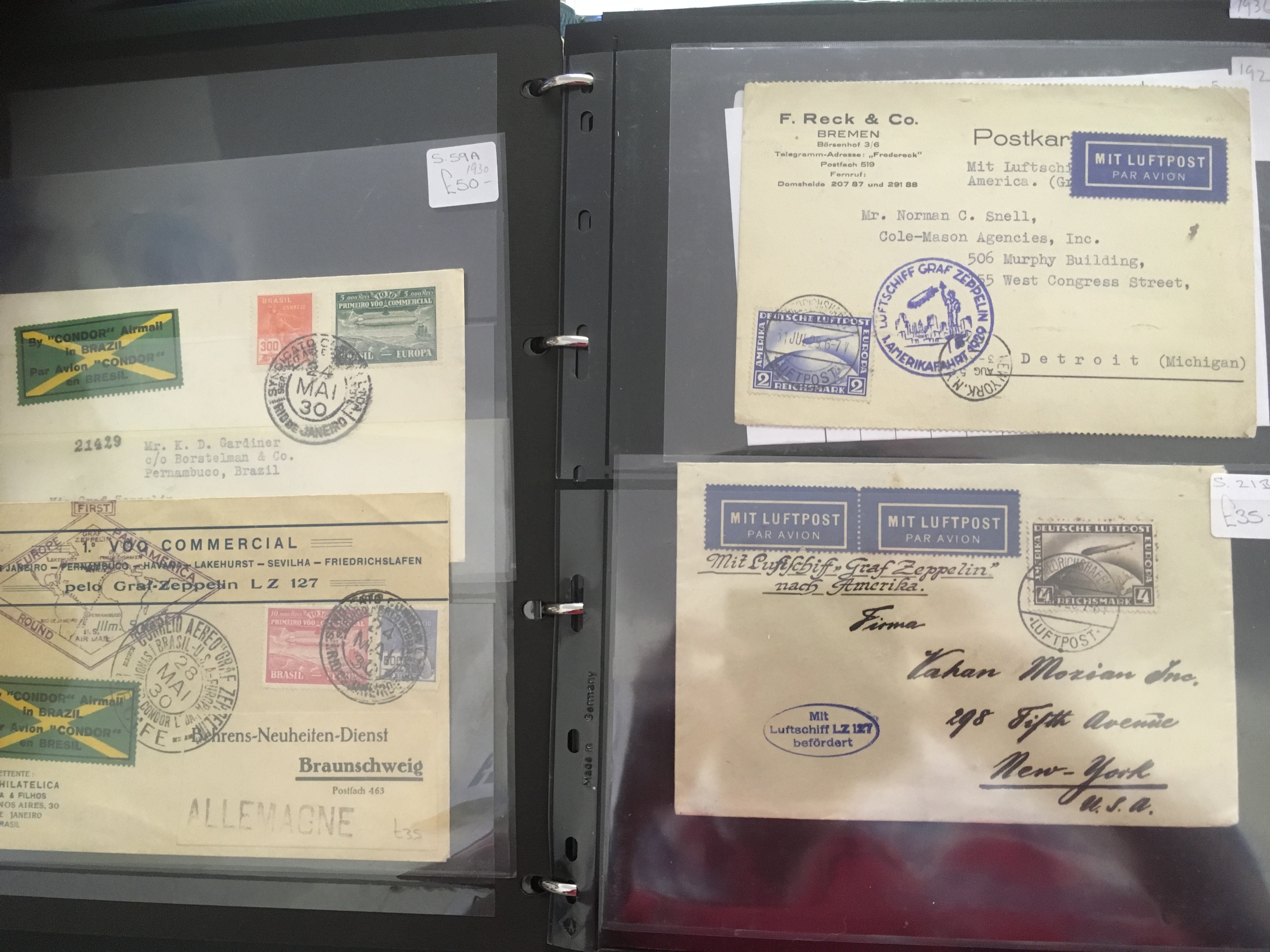 STAMPS AIRMAIL POSTAL HISTORY : Collection in album including various Graf Zeppelin flight covers, - Image 3 of 6