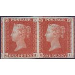 GREAT BRITAIN STAMPS : 1841 Plate 55 (QH-QI) lightly mounted mint four margin pair.