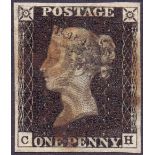 STAMPS : PENNY BLACK : Plate 4 (CH) fine used four margins,